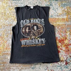 Vintage 90s Thunder 3D Old Bikes and Good Whiskey Sleeveless Muscle Tee L